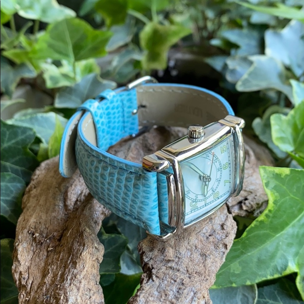 Vintage Y2K  Art Deco style watch silver case/Tiffany blue band/glow dial. - Picture 3 of 7